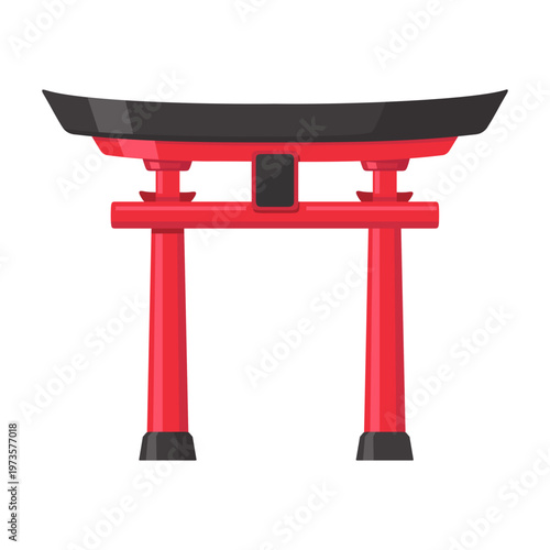 Simple Graphic Illustration of a Japanese Torii Gate in Red and Black