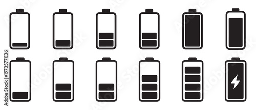 Battery capacity icons with rounded rectangular segments set. vector illustration eps 10