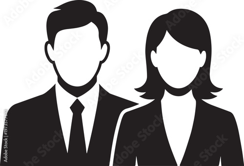 A black and white silhouette icon representing a professional businessman and a businesswoman Vector