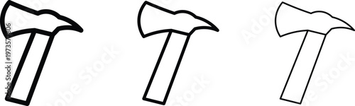 Minimalist firefighter axe icon set, black outline hatchet vector illustrations, emergency rescue tool symbols for web and print design