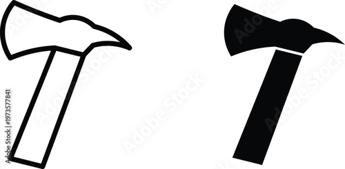 Firefighter axe icons in outline and silhouette styles, emergency rescue tool vector set, black and white fire department equipment symbols