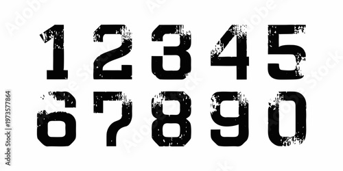 Distressed numerical digits from one to zero arranged in two rows