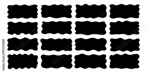 Arrangement of sixteen identical black wavy edged rectangular shapes