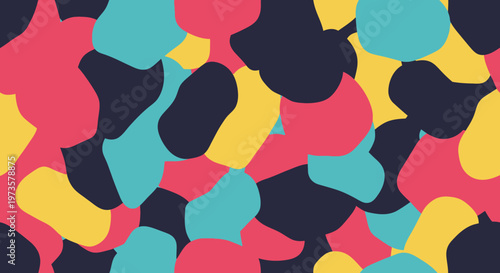 Vibrant abstract fluid shapes create a dynamic, seamless pattern in a lively modern graphic design, ideal for contemporary backgrounds and creative projects with an artistic touch