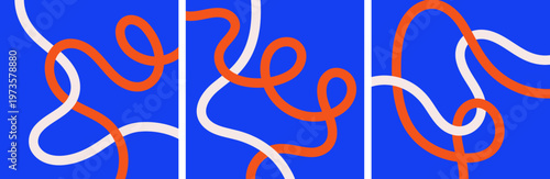 Abstract fluid, wavy line pattern with smooth flowing curves in red, blue, creating a modern minimal decorative background design.