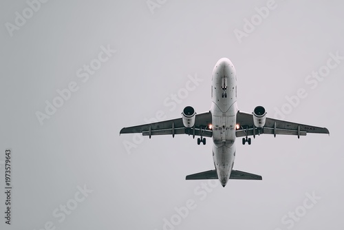 Airplane Flying Overhead in a Clear Sky.