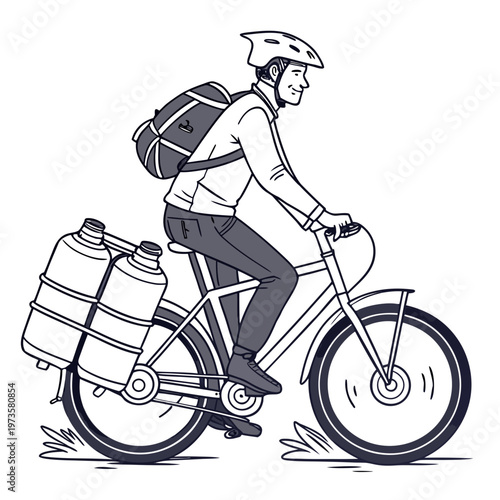 Man riding bicycle with two large containers vehicle