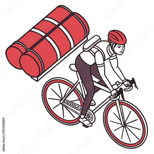 Colorful of cyclist with rolled goods bike