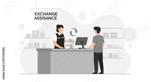 Customer service at exchange counter, retail store, assistance, transaction, payment, shopping