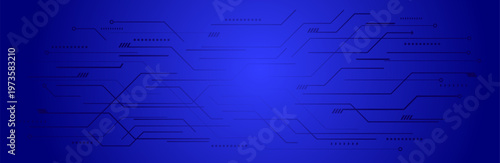 Futuristic blue technology background with dark digital circuit lines and connections