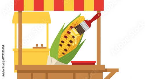 Corn on the cob being brushed with butter at a street food stall