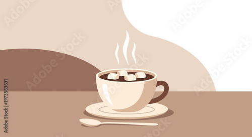 Cozy Hot Chocolate with Marshmallows and Steam, Warm Beverage on Table