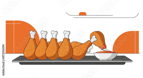 Crispy Fried Chicken Drumsticks Served with Tomato Dip on a Tray