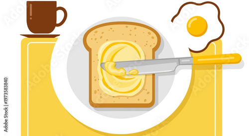 Delicious Breakfast: Toast with Butter, Fried Egg, and Coffee