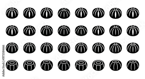 Black and white, vector icons, 32 bulb illustrations, light bulb graphics, symbols set