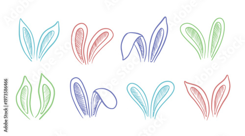 Set of rabbits's ears, Easter. Hand drawn illustration.	
