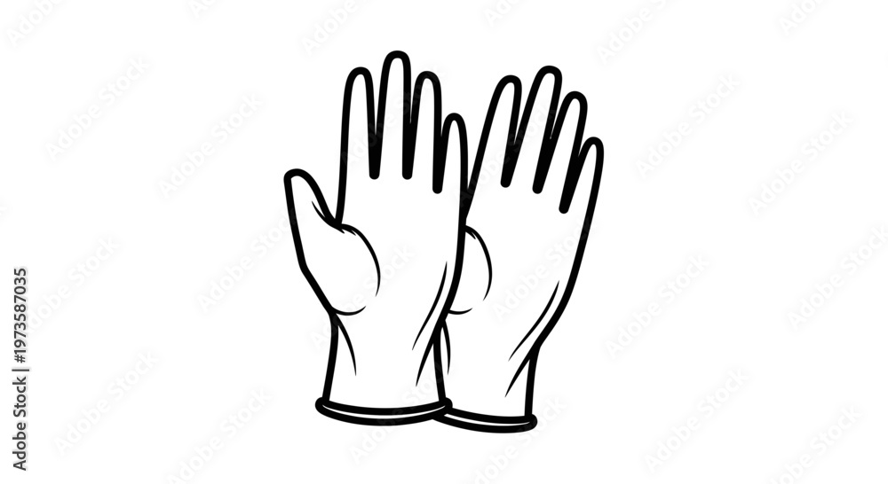 Fototapeta premium Clean Hands Protection: Black and White Line Art Icon of Gloves