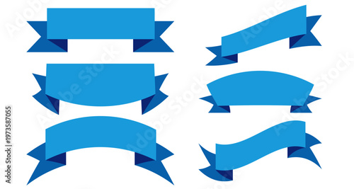 Blue Ribbon Banner Set Vector Design
