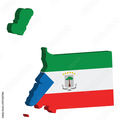3D Map Outline of Equatorial Guinea with National Flag Colors