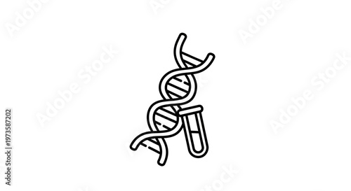 DNA helix and test tube icon, genetic research and biotechnology symbol