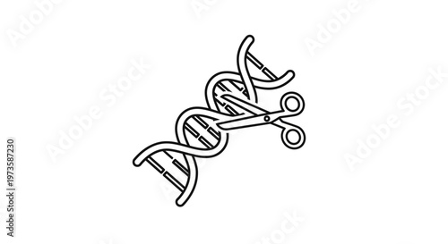DNA Helix Cut by Scissors, Gene Editing Concept, Genetic Engineering Illustration