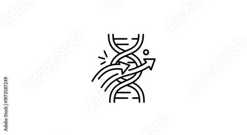 DNA helix with arrows indicating mutation or change, science concept icon
