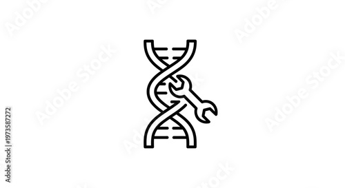 DNA helix with wrench icon, symbolizing genetic engineering, biotechnology, and gene editing