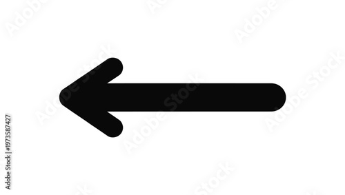 Black left arrow icon with rounded ends, isolated on white background, vector graphic.