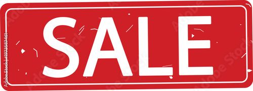Red rectangular sale sign with white text and border on clean isolated background for advertising discounts promotions