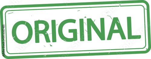 Green ORIGINAL stamp seal vector graphic with distressed texture on white background for authenticity and uniqueness