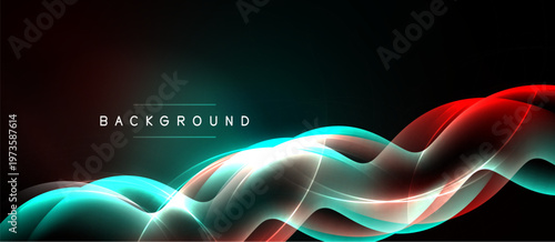 Abstract waves, vibrant colors, dark background. Smooth lines create dynamic visual effect. Modern design element.