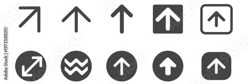 Collection of upward and diagonal arrows, including abstract wavy lines, for direction and progress.
