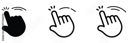 Collection of vector icons depicting a finger tapping or clicking on a digital touch screen, ideal for modern UI/UX design elements.