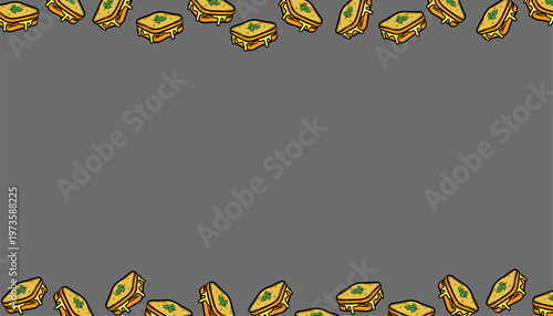 Sandwich Pattern Design. Frame Grilled Food Illustration Style. Layered Bread Filling Motif. Handdrawn Fast Food Pattern. Background For Packaging Textile.