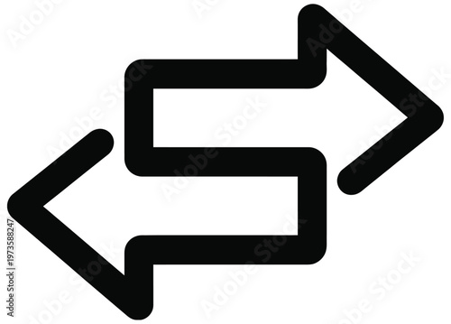 Bold black vector icon featuring two opposing arrows pointing left and right, symbolizing exchange, transfer, or navigation.