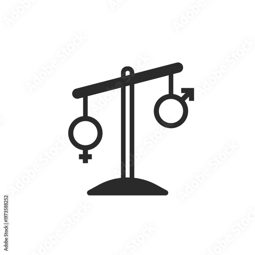 Hormonal balance icon with gender equality scales symbol on light background. Concept of endocrine system, hormone regulation, male and female balance, reproductive health and medical care. Simple fla