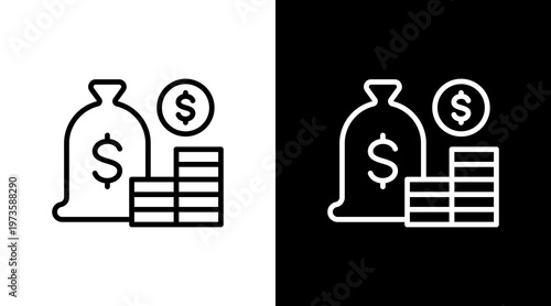 Money Bag White Icon Set Design