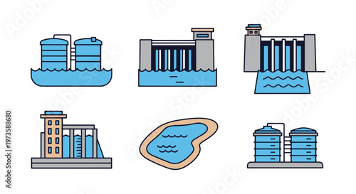 Water Reservoir Line art abstract colorful pattern vector