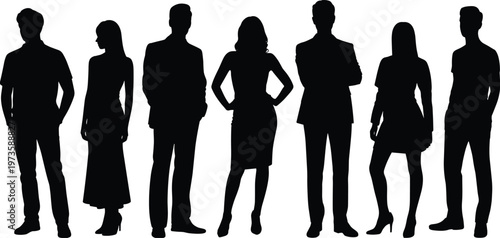 business people silhouettes set men women formal standing poses professional team black isolated vector illustration collection corporate