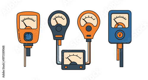 Voltmeter Line art vector set minimal shapes