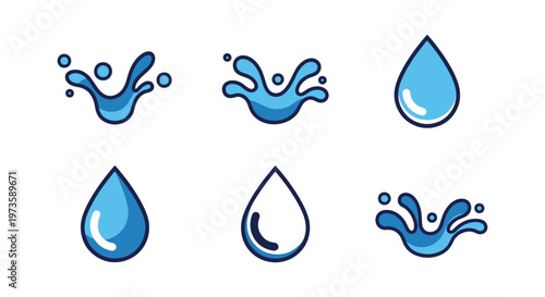 Water Splash Drop Line art abstract minimal shapes vector