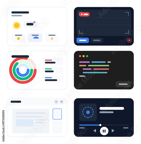 Set of Flat Minimalist UI Dashboard Widgets and Application Windows