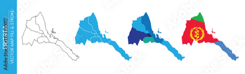 Eritrea map outline divided into regions with national flag and emblem