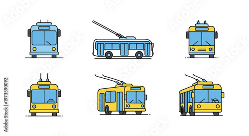 trolleybus Line art vector minimal colorful pattern