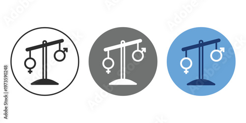 Hormonal balance icon with gender equality scales symbol in black gray and blue color isolated on light background. Concept of endocrine system, hormone regulation, male and female balance, reproducti