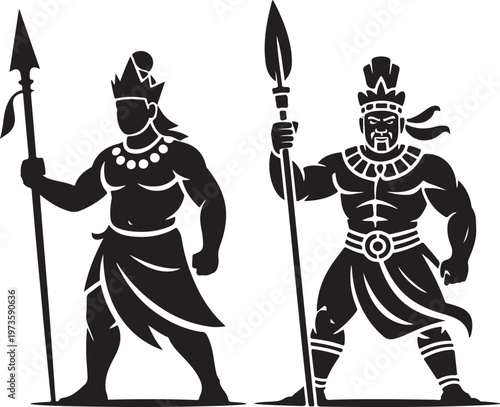 Silhouette of King Kamehameha holding a spear, strong heroic pose