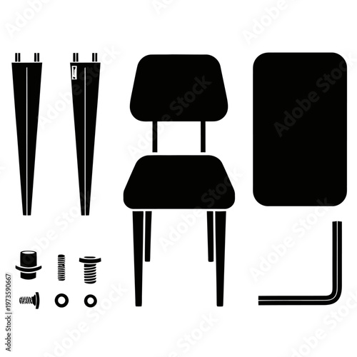 assembly furniture chair parts and components in a flat pack vector illustration for diy home improvement projects