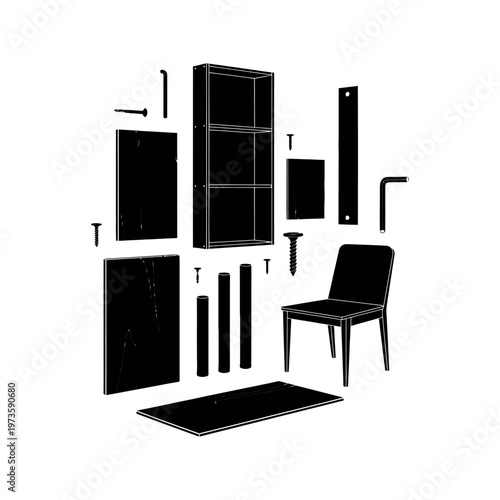 assembly furniture components for flat pack diy projects showcasing home improvement items including shelves and chair parts