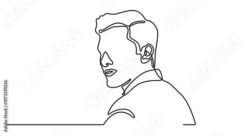 Animated self drawing of  minimalist continuous line art portrait of a young man video. Full length single line animation. 4k video