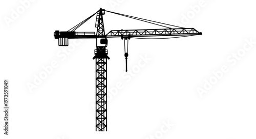 tower crane silhouette stands tall a black graphic symbol of industrial construction and heavy lifting for architectural design.